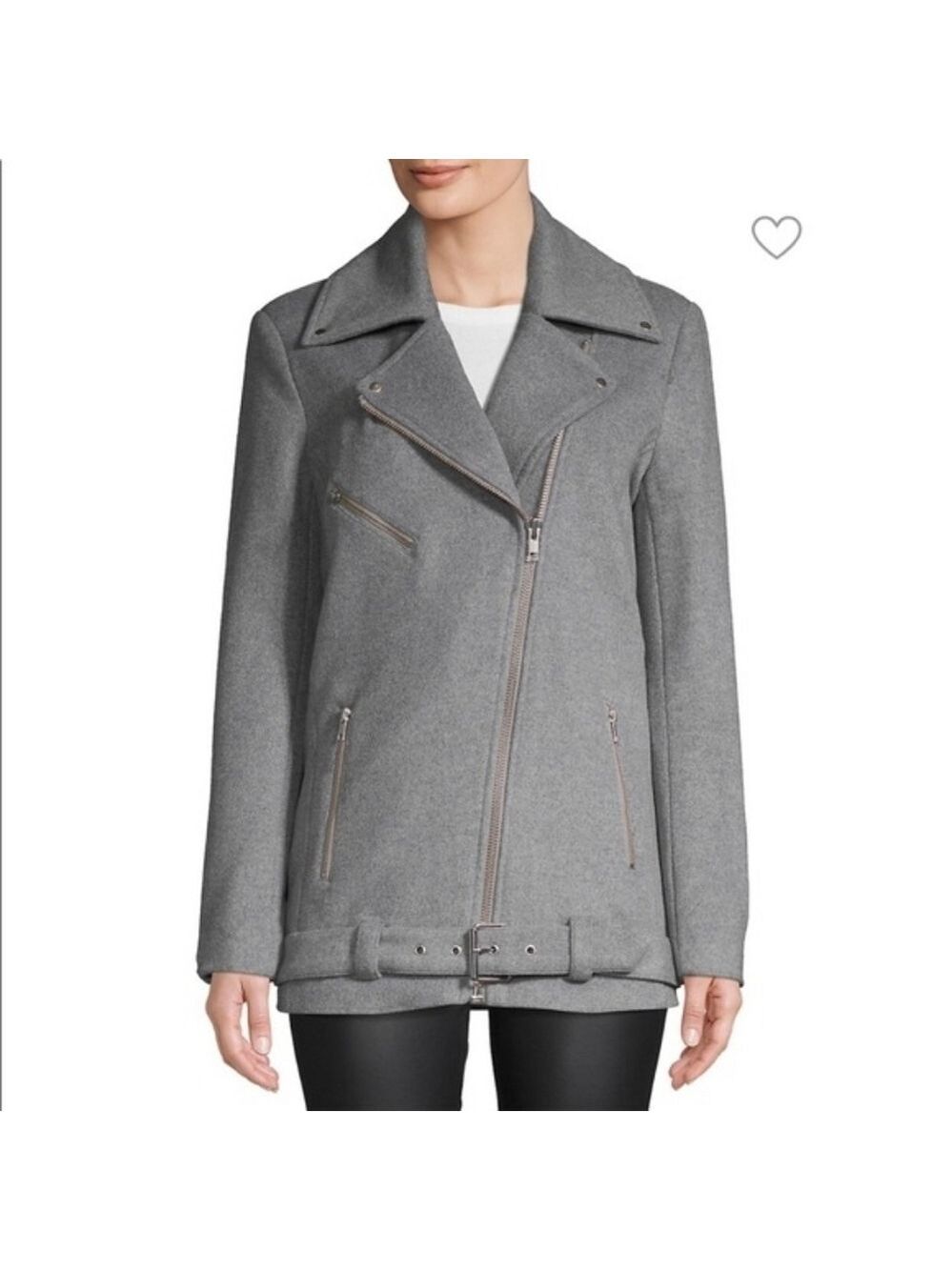 Wythe NY Long Wool-Blend Gray Moto Jacket Size M